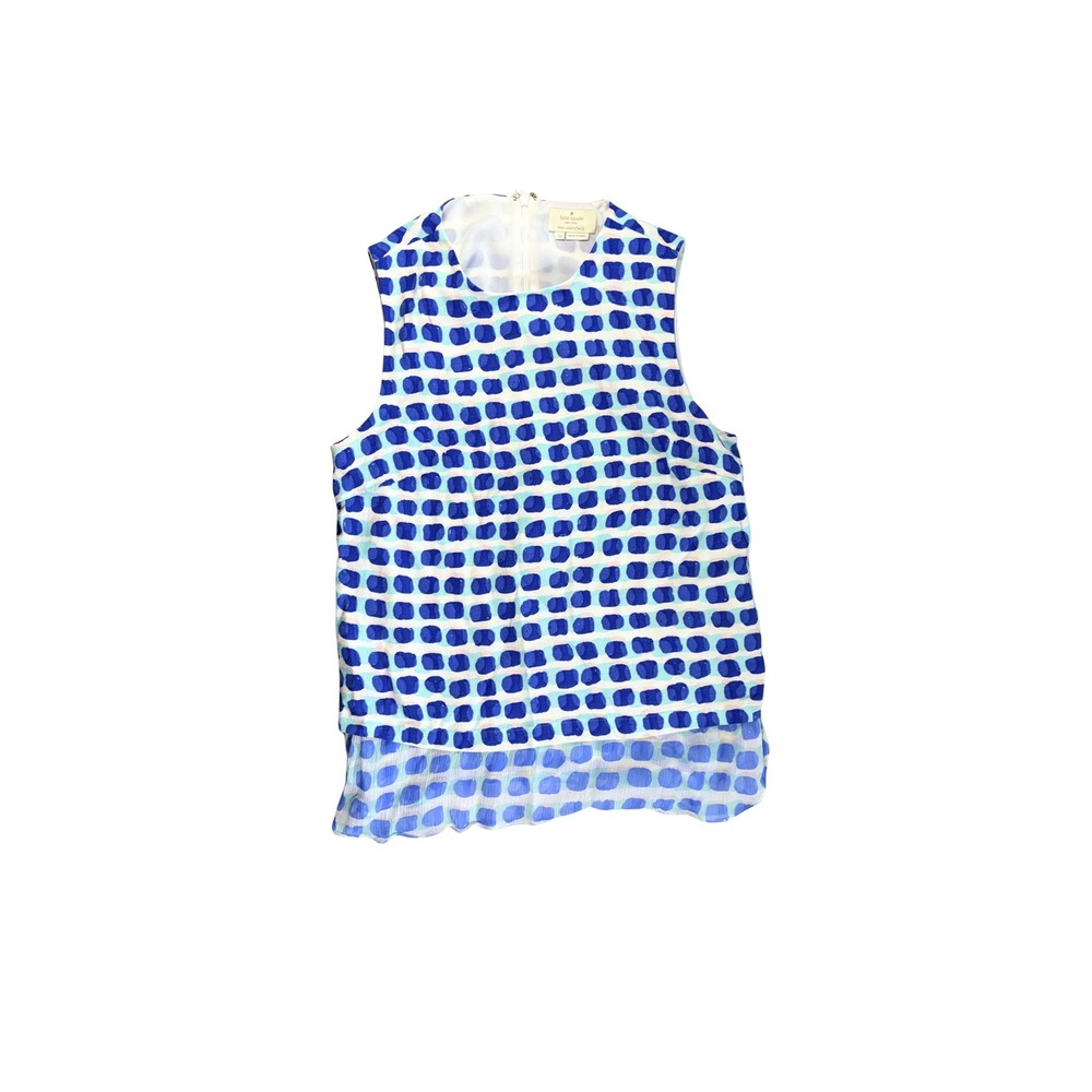 Kate Spade Island Stamp Top XS Blue White Geometric Layered Sleeveless Blouse - Picture 3 of 8
